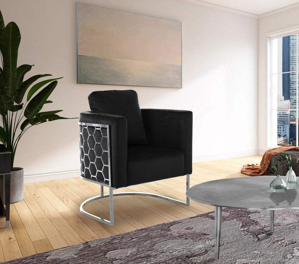 Casa Velvet Upholstered Chair, Black, Chrome Finish