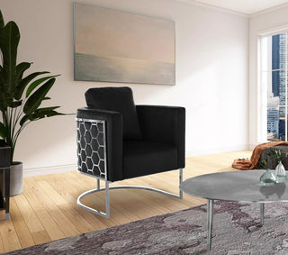 Casa Velvet Upholstered Chair, Black, Chrome Finish