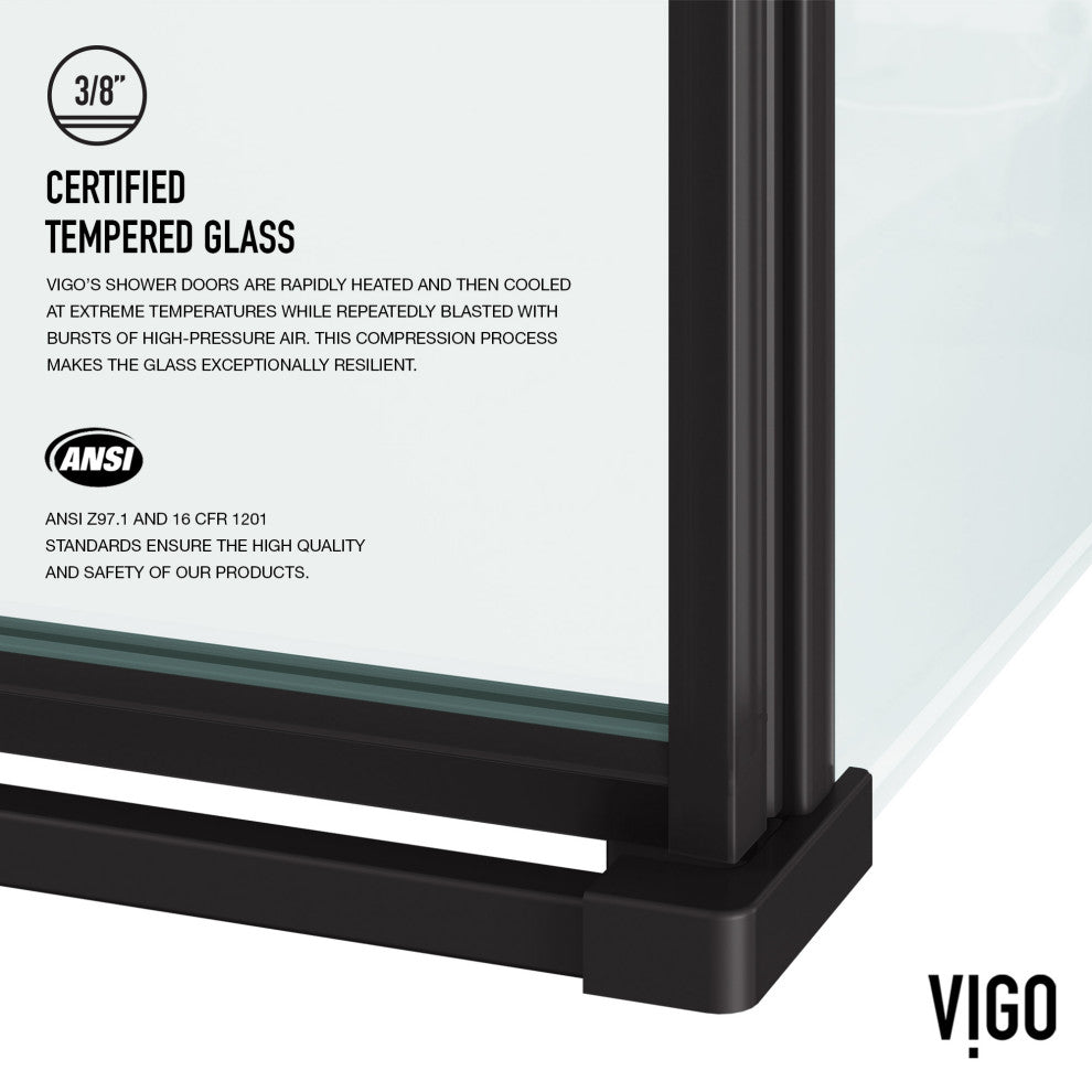 VIGO Meridian 34"D x 34"W x 73"H Framed Hinged Shower Enclosure, Matte Black