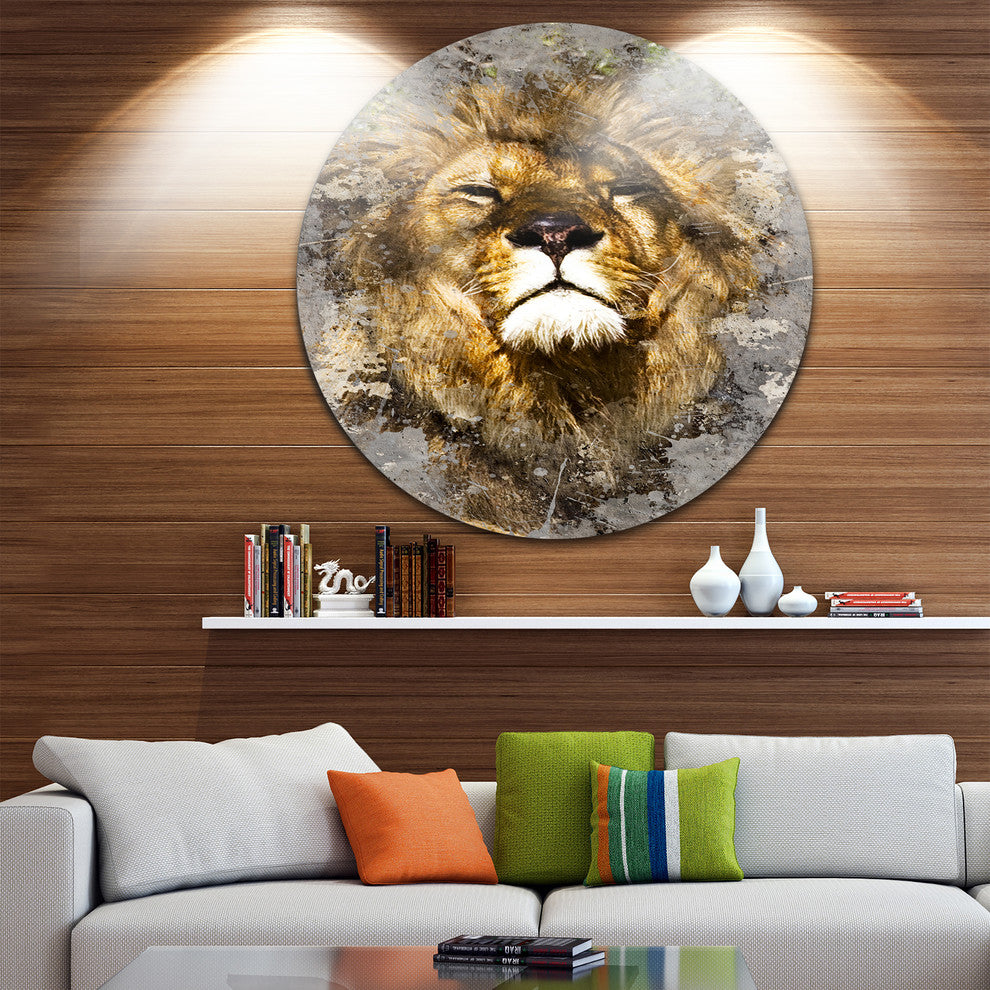 Lion Head With Textures, Animal Digital Art Round Wall Art, 11"