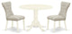 3Pc Round Dinette Set, Wood Table, 2 Chairs, Doeskin Chairs Seat, Linen White