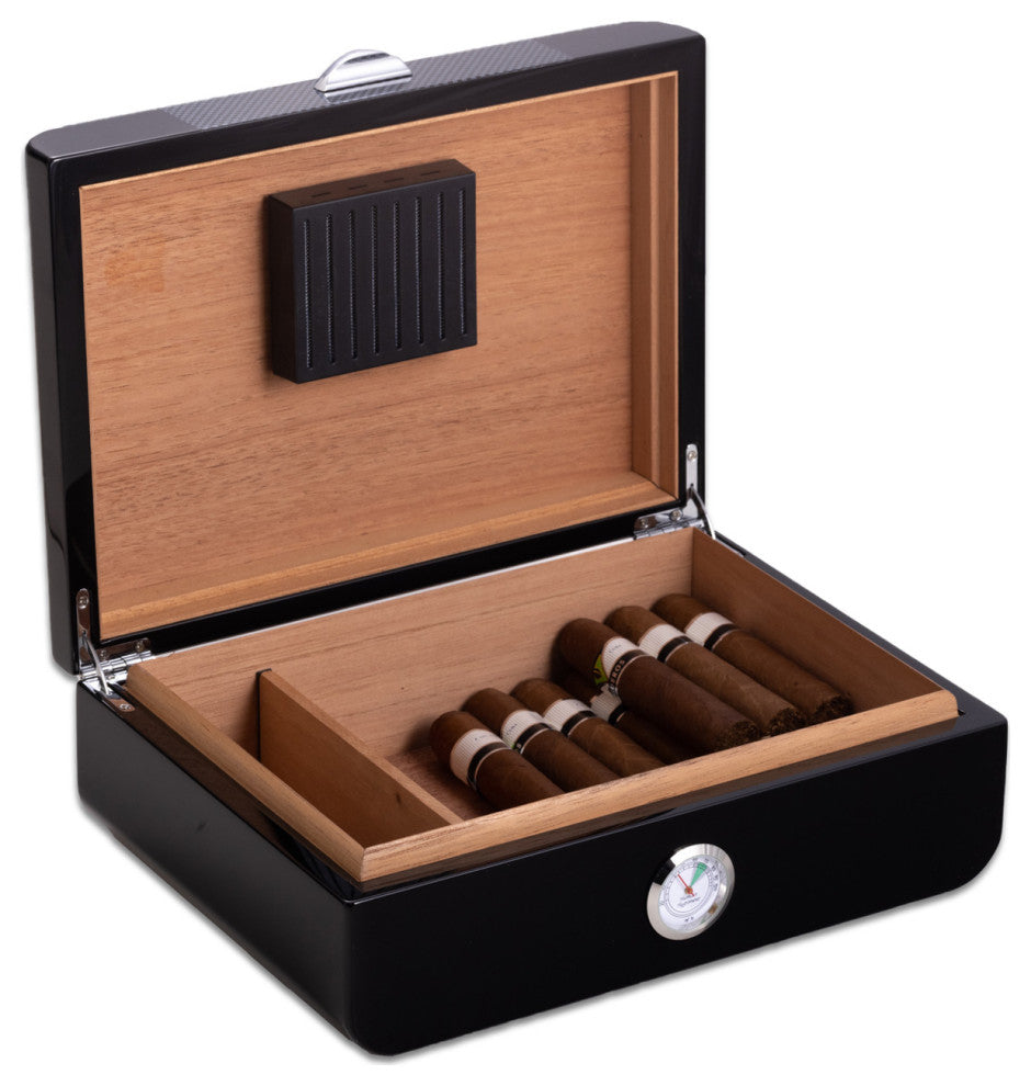 Black Carbon Fiber Design 40 Cigar Humidor