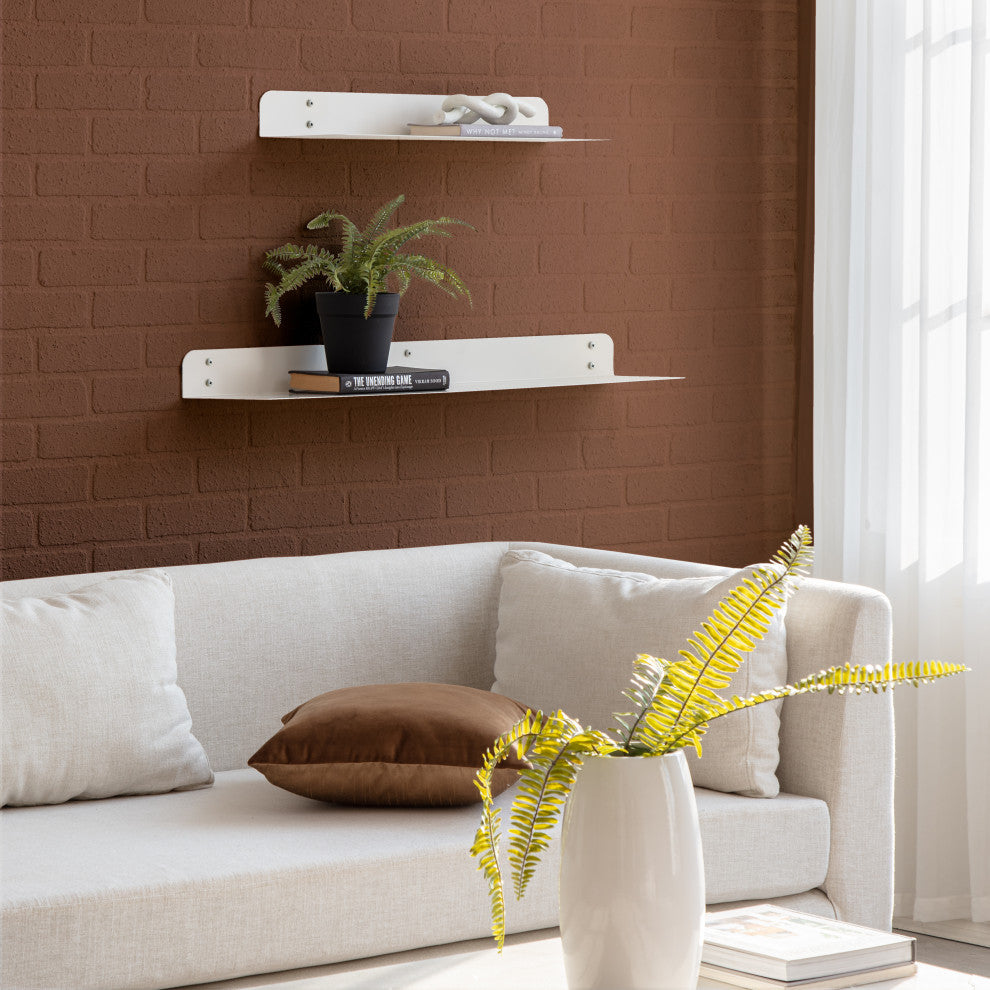 Saffron Fabs Metal Wall Shelves, White, 2 Piece Set: 24x8 & 36x8