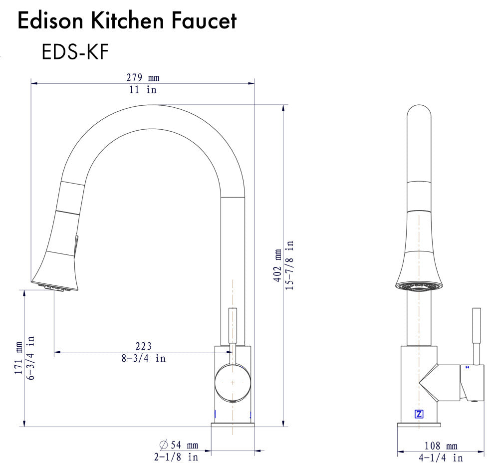 ZLINE Edison Kitchen Faucet in Chrome (EDS-KF-CH)