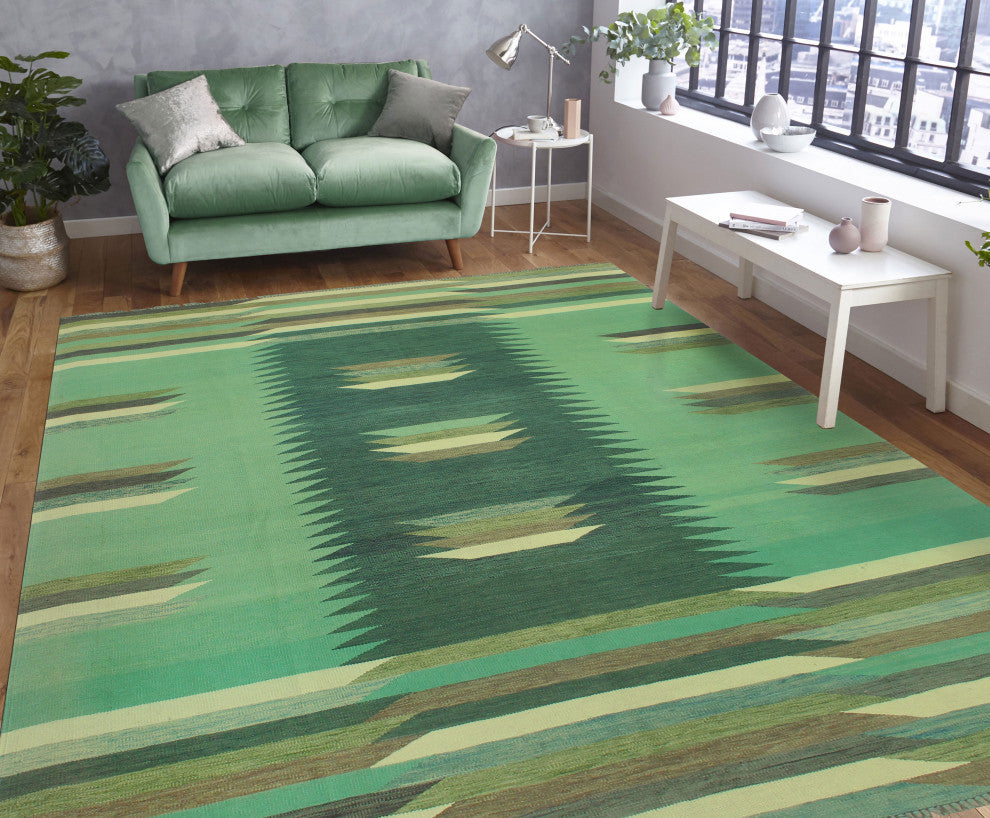 Winchester Kilim Edith Light Green/Gray Rug, 8'10x11'8