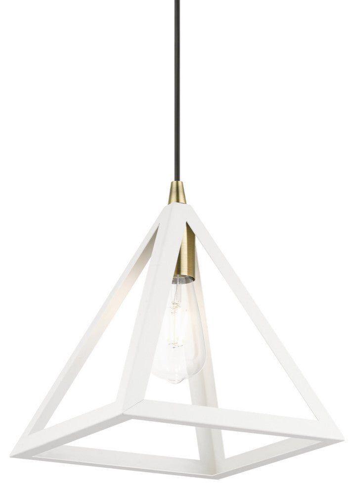 Pinnacle 1 Light Textured White With Antique Brass Accents Pendant