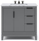 Elizabeth 36" Single Sink Carrara White Marble Vanity, Cashmere Gray