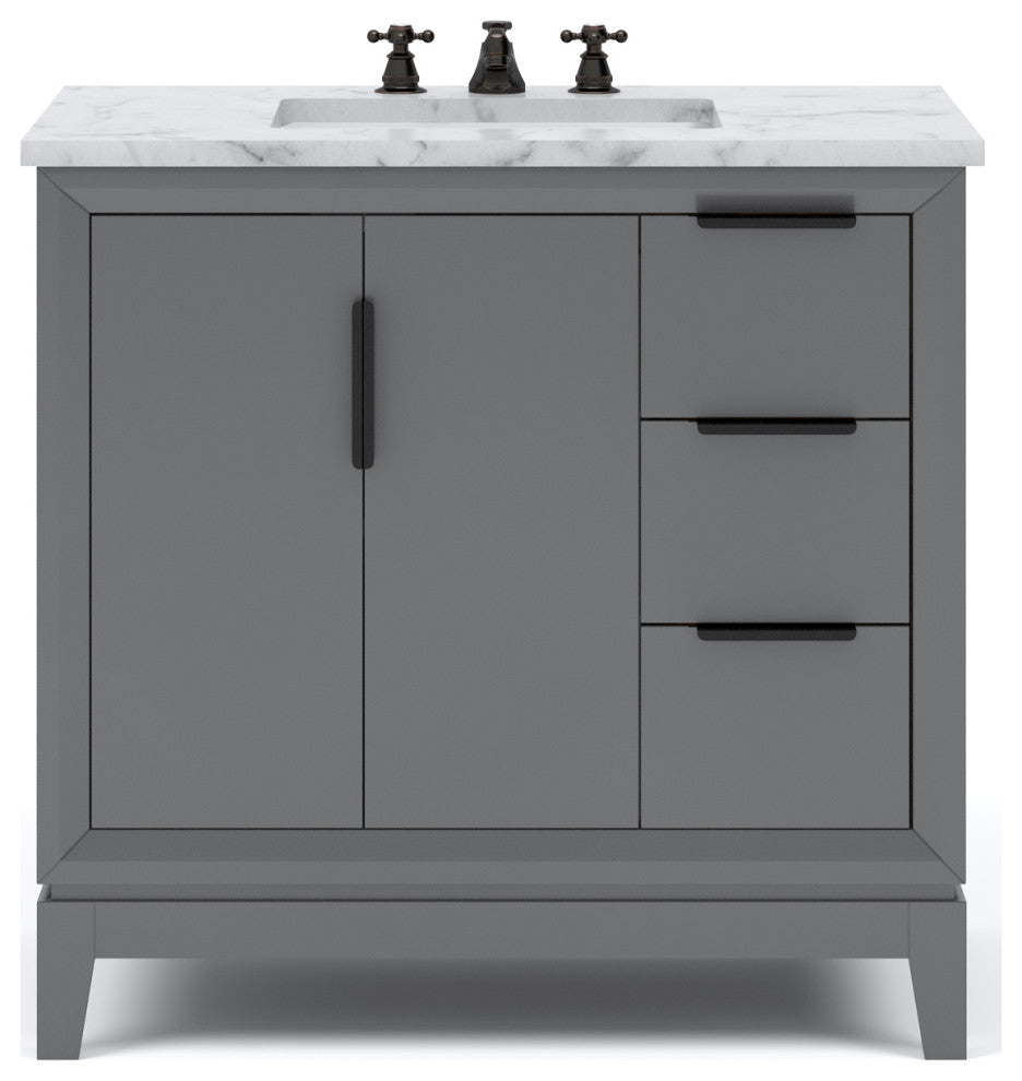 Elizabeth 36" Single Sink Carrara White Marble Vanity, Cashmere Gray