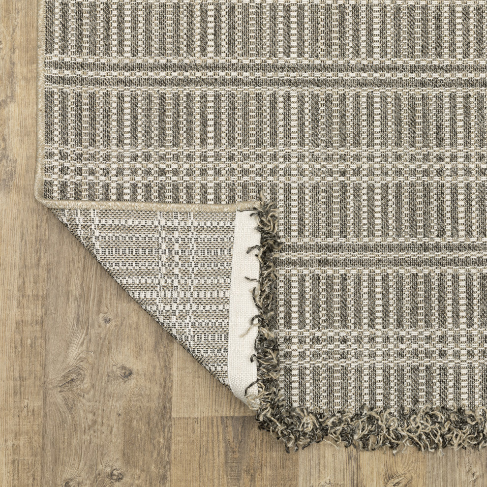 Genoa Geometric Lines Beige/ Black Flatwoven Indoor-Outdoor Area Rug 3'3" x 5'