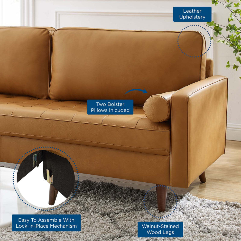 Valour 81" Leather Sofa, Tan