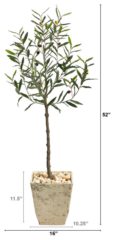 52" Olive Artificial Tree, Country White Planter