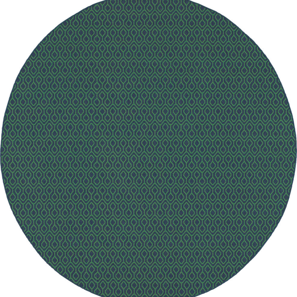 Madelina Odgee Design Navy and Green Indoor or Outdoor Area Rug, 7'10" Round