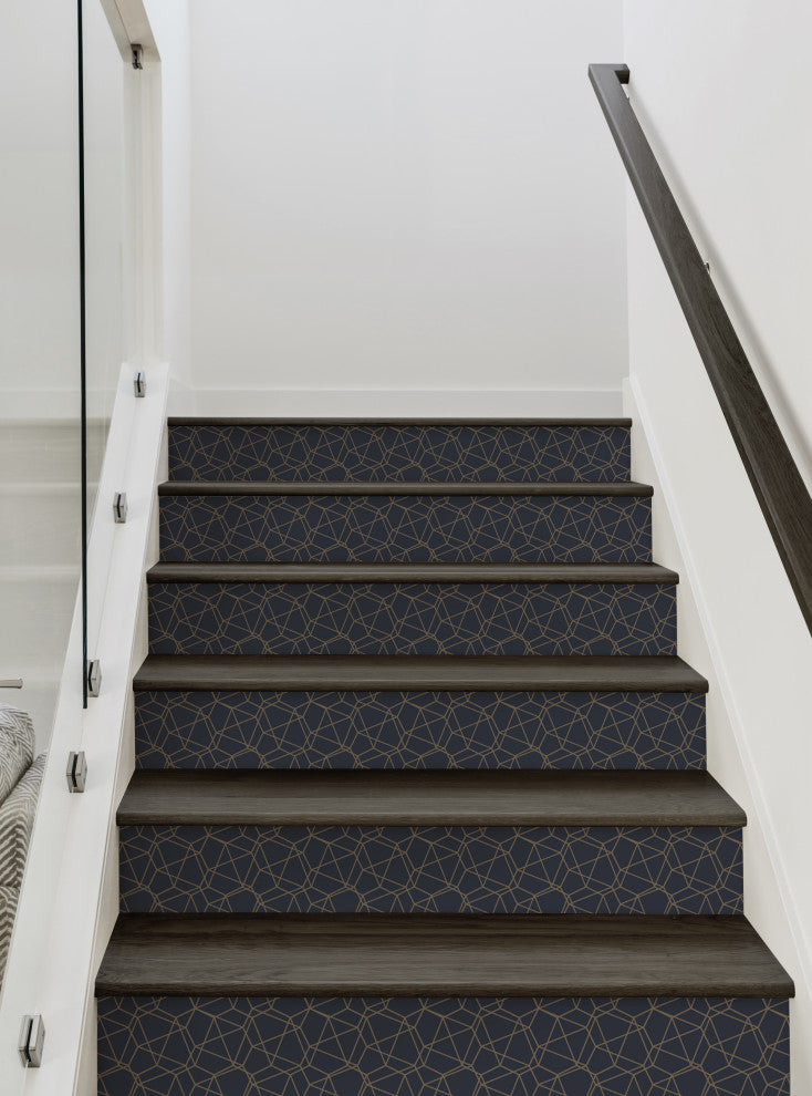Modern Wire Mesh Peel and Stick Stair Riser Strips, Navy, 48"w X 6"h, 6 Pack