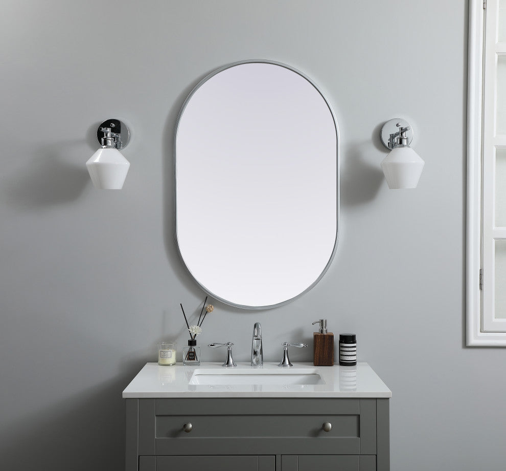 Metal Frame Oval Mirror 24X36 Inch, Silver