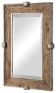 Rustic Weathered Reclaimed Wood Iron Wall Mirror, 37" Vanity Industrial Cottage