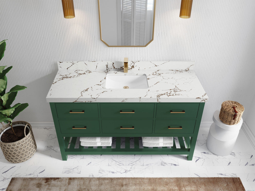Parker 60" Single Sink Bath Vanity, Lafayette Green 2" Viola Brown