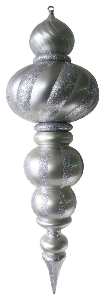 36" Large Silver Finial Ornament With Silver Glittered Stripes