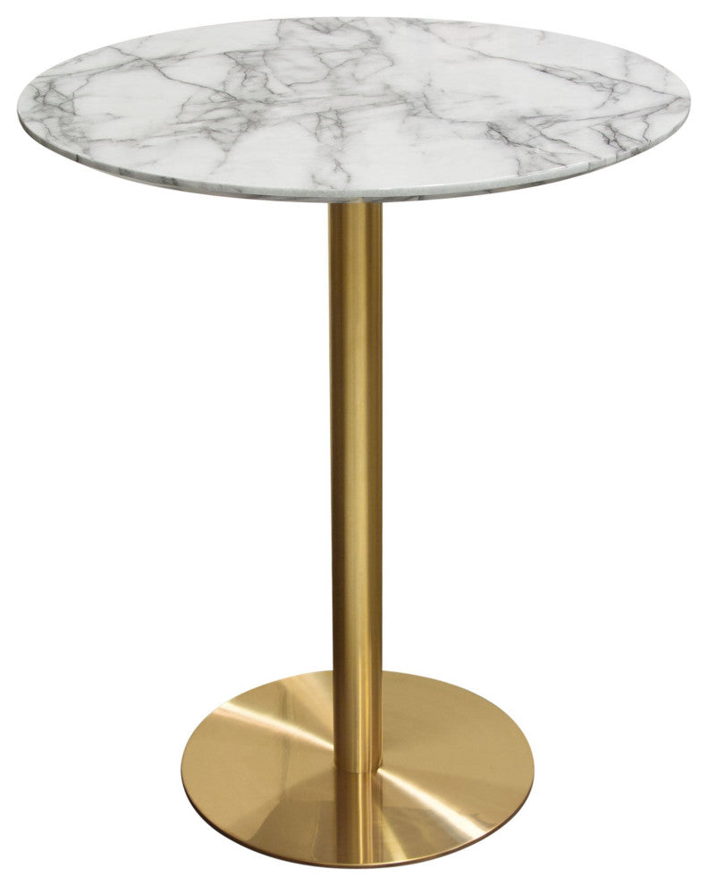 Stella Round Bar Height Table With Gold Metal Base, White