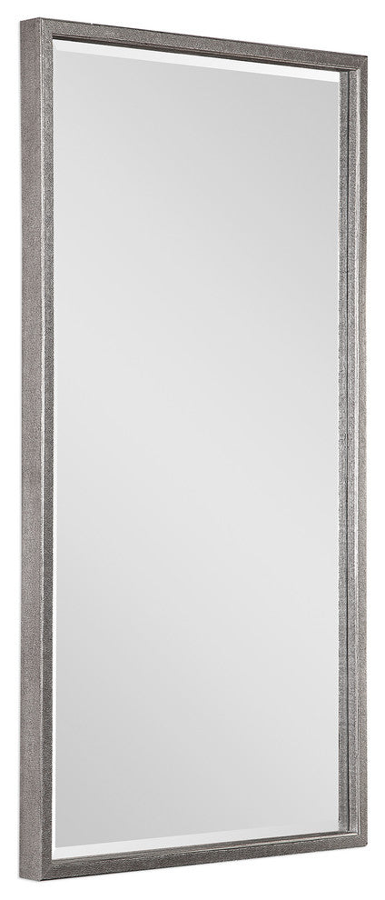 Hammered Metallic Silver Classic Wall Mirror, 62" Large Vanity Mantel Tall