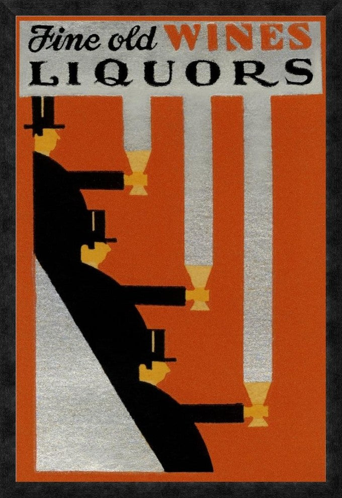 "Fine Old Wines Liquors" Framed Canvas Giclee by Vintage Booze Labels, 26"x38"