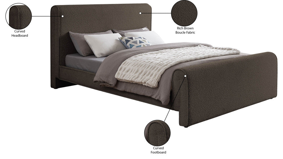 Stylus Black Boucle Fabric Full Bed, Brown, Queen