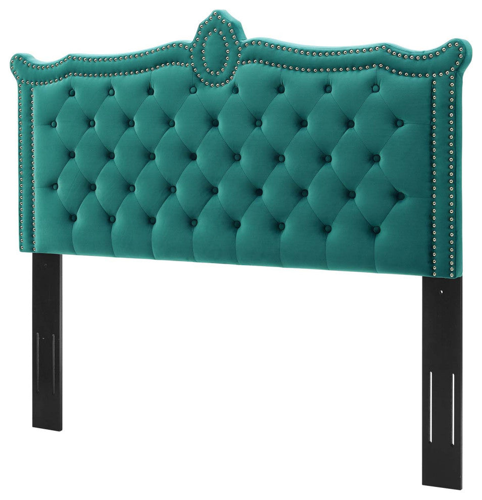 Tufted Headboard, Full Queen Size, Velvet, Teal Blue, Modern Contemporary