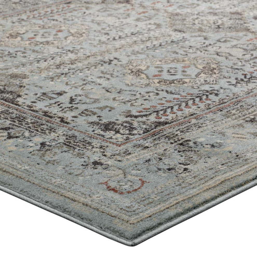 Modway Enye Distressed Vintage Floral Lattice 8'x10' Area Rug, Brown