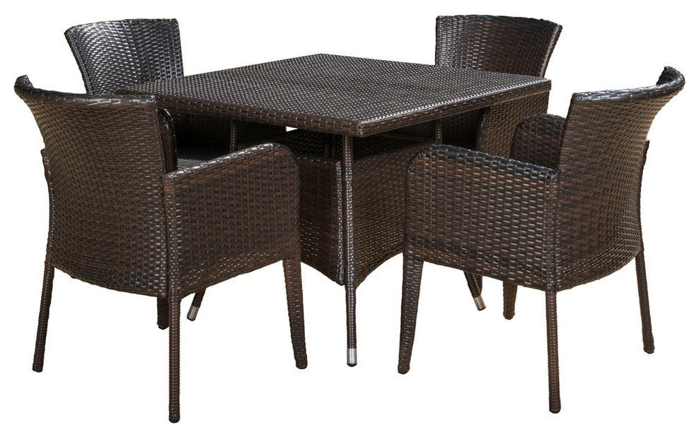 GDF Studio 5-Piece Clinton Outdoor Brown Wicker Dining Set