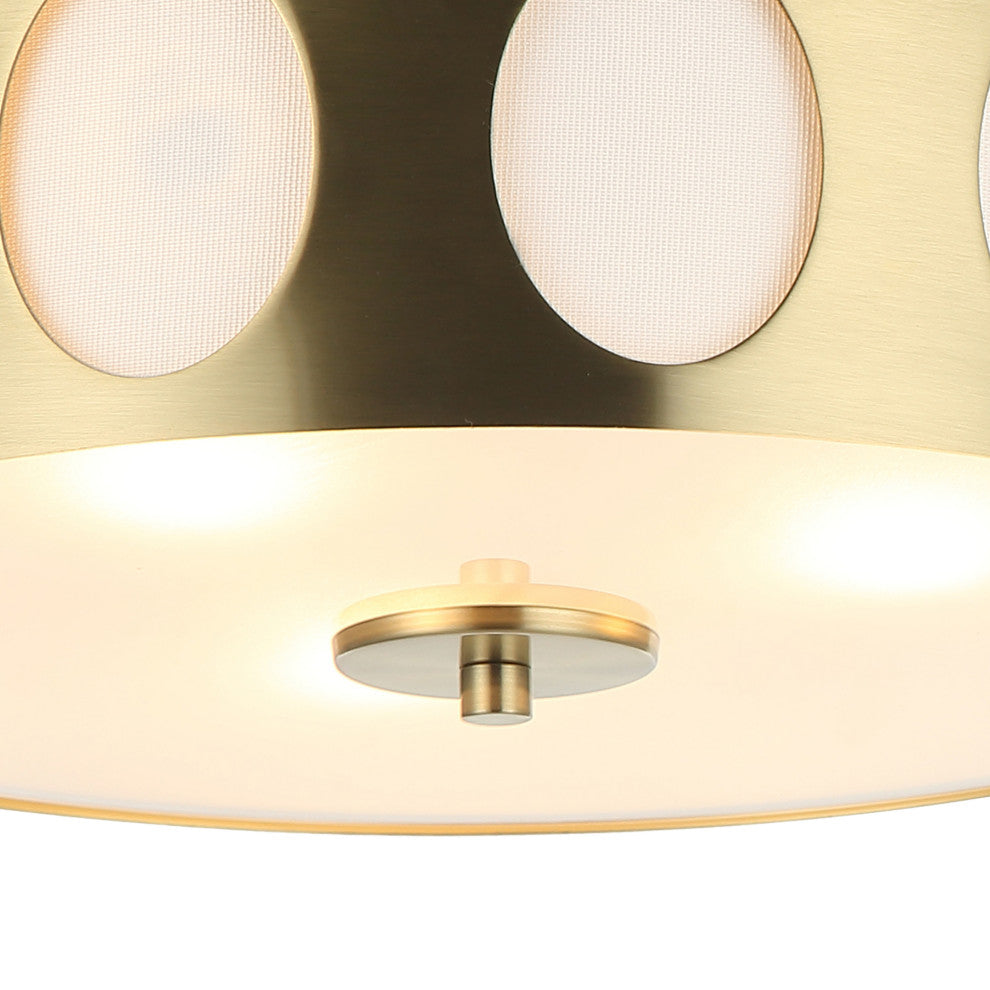 Modern Gold Flush Mount Ceiling Light with Hollow Shade,3-light