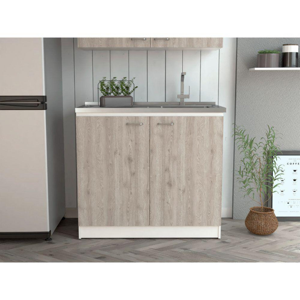DEPOT E-SHOP Salento Freestanding Sink, Double Door Cabinet, White/Light Gray