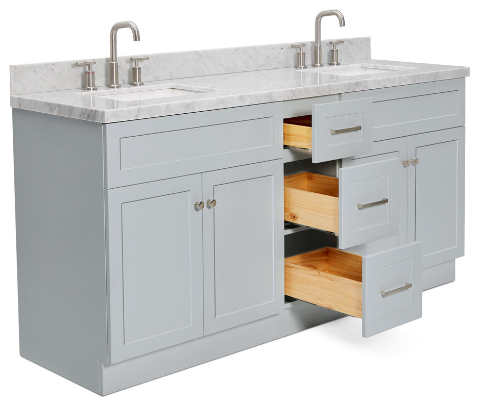 Ariel Hamlet 73" Rectangle Sinks Bath Vanity, 1.5" Carrara Marble