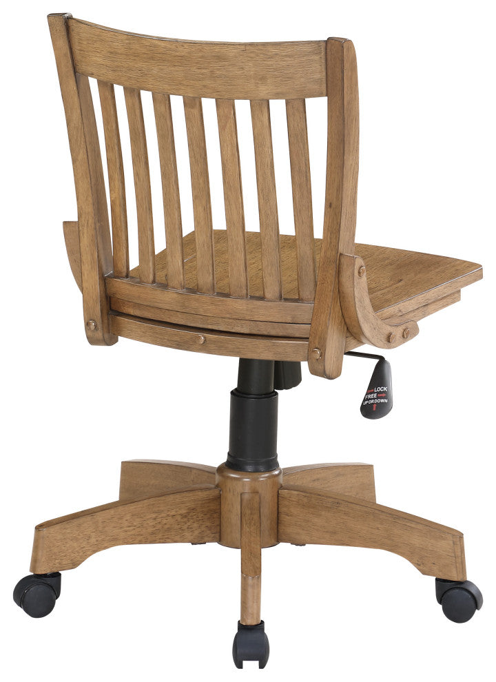 Deluxe Armless Wood Bankers Office Chair in Medium Brown