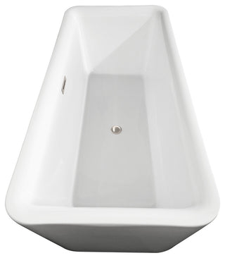 Emily 69" Freestanding White Bathtub, Brushed Nickel Drain
