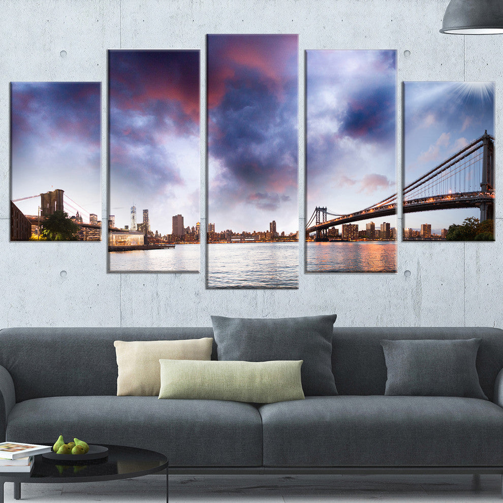 "Brooklyn Bridge Over East River" Canvas Print60"x32", 5-Panels