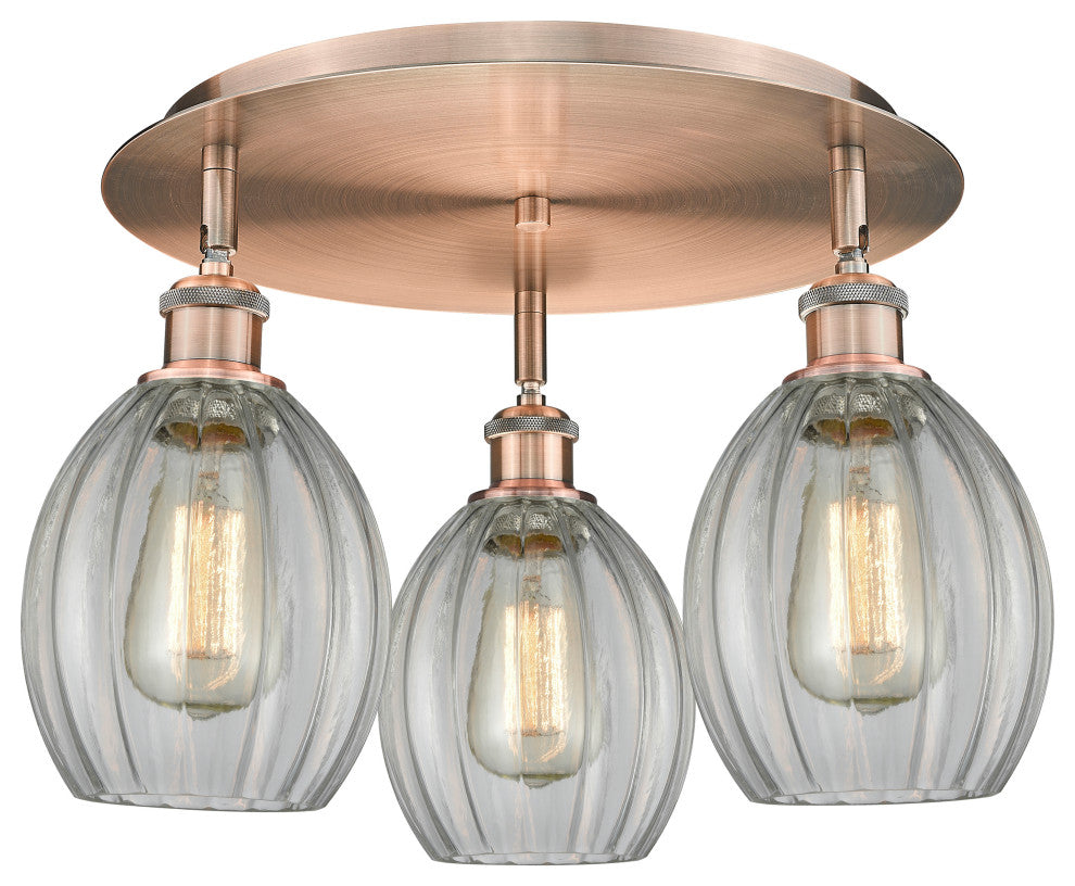 Eaton-3 Light 17" Flush Mount-Antique Copper, Clear Glass Shade