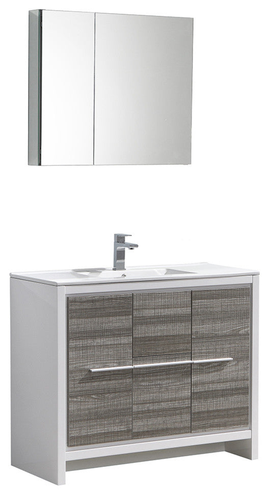 Allier Rio 40" Ash Gray Modern Bathroom Vanity Set, Cabinet, Faucet, FFT1030BN