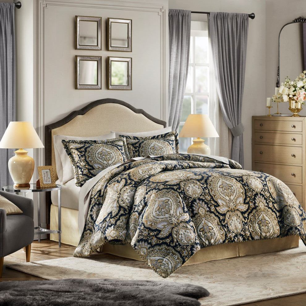 Croscill Valentina Traditional 4-Piece Comforter Set, Navy, Cal King