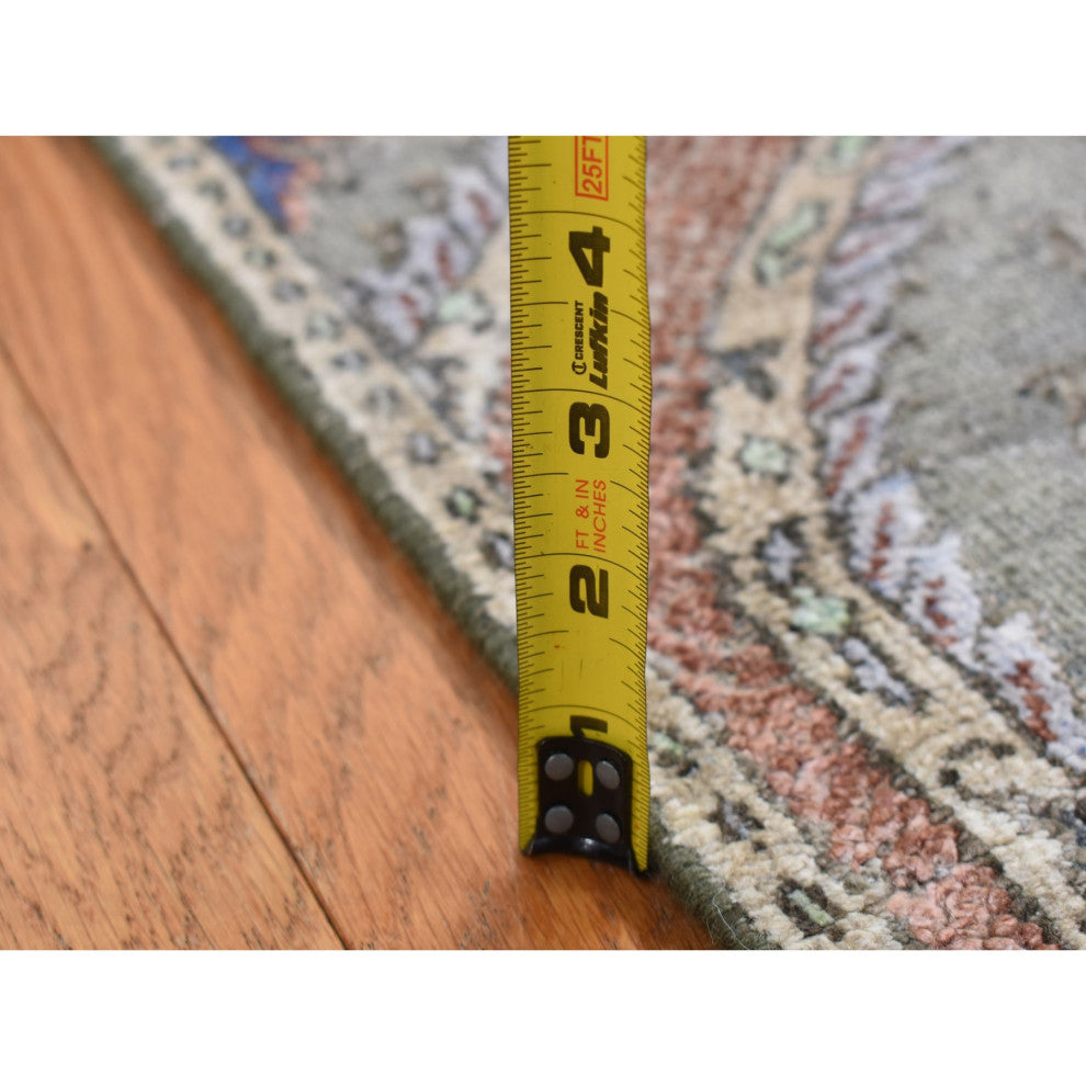 Storm Gray Mughal Design Silk With Wool Hand Knotted Runner Rug 2'6"x10'
