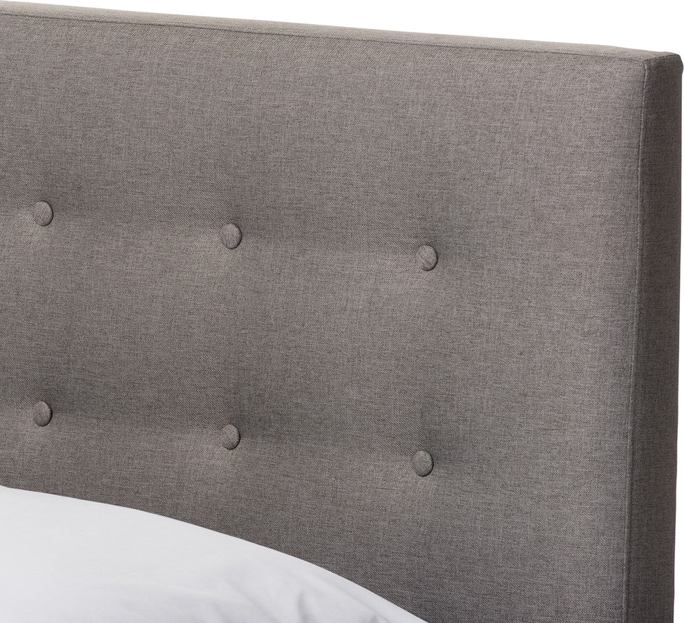 Alinia Mid-Century Gray Fabric Upholstered Walnut Wood Full Size Platform Bed