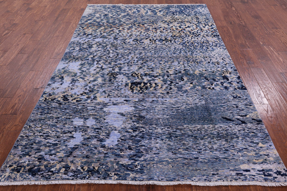 5' 10" X 8' 9" Wool and Silk Hand Knotted Abstract Rug Q10325