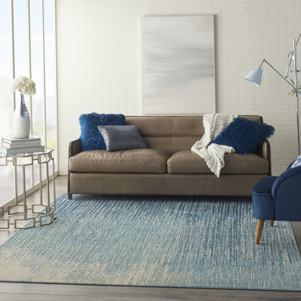 7 x 10 Navy and Light Blue Abstract Area Rug