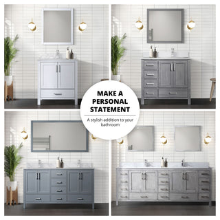 36" Distressed Gray Single Vanity, Marble Top, Sink and 34" Mirror, Left Version