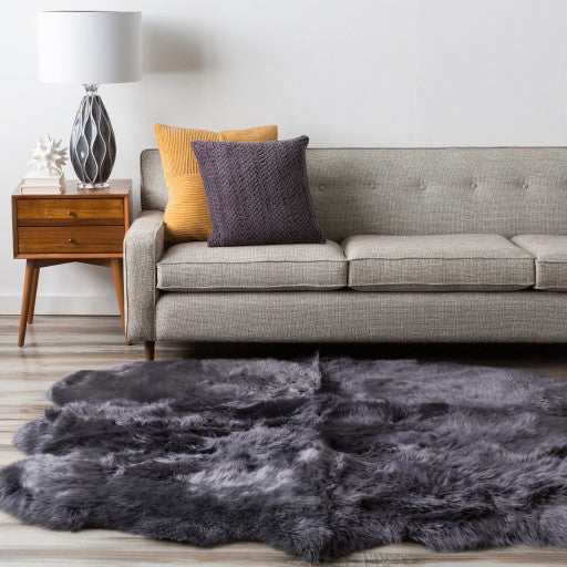Surya Sheepskin SHS-9602 4'x6' Rug, Charcoal
