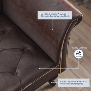 Nailhead Trim Velveteen Button-Tufted Storage Chaise, Brown