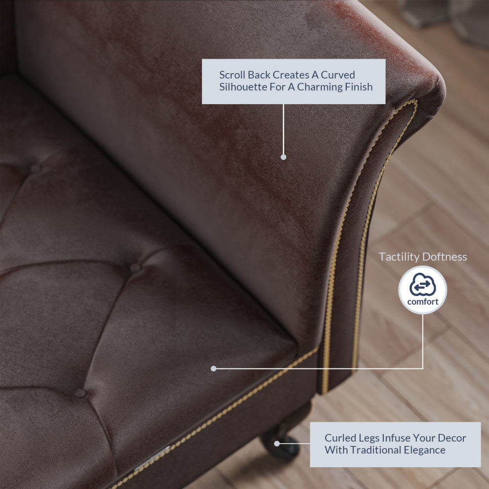 Nailhead Trim Velveteen Button-Tufted Storage Chaise, Brown