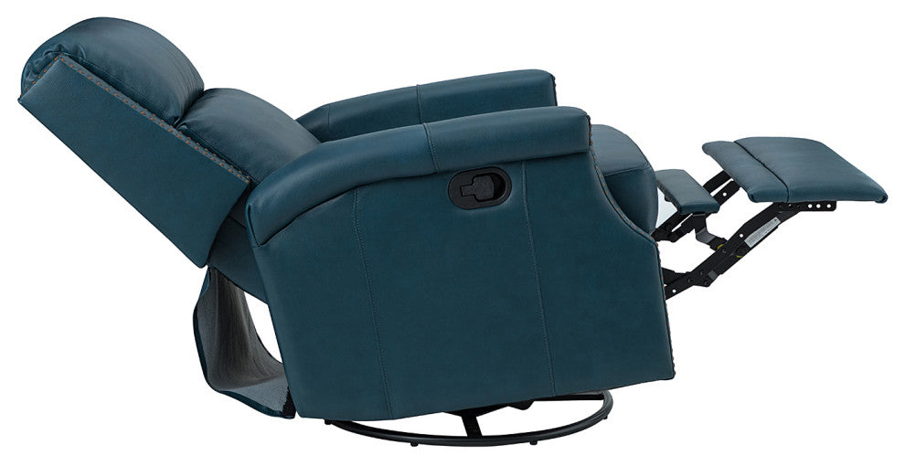 Genuine Leather Swivel Rocker Recliner, Set of 2, Turquoise