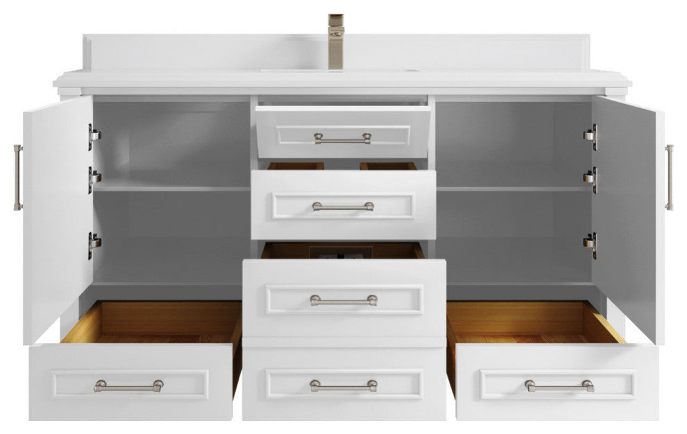 Aberdeen 60 Single Bathroom Vanity in White 1.5" White Quartz