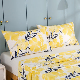 Yellow Floral Watercolor Microfiber Flat Sheet