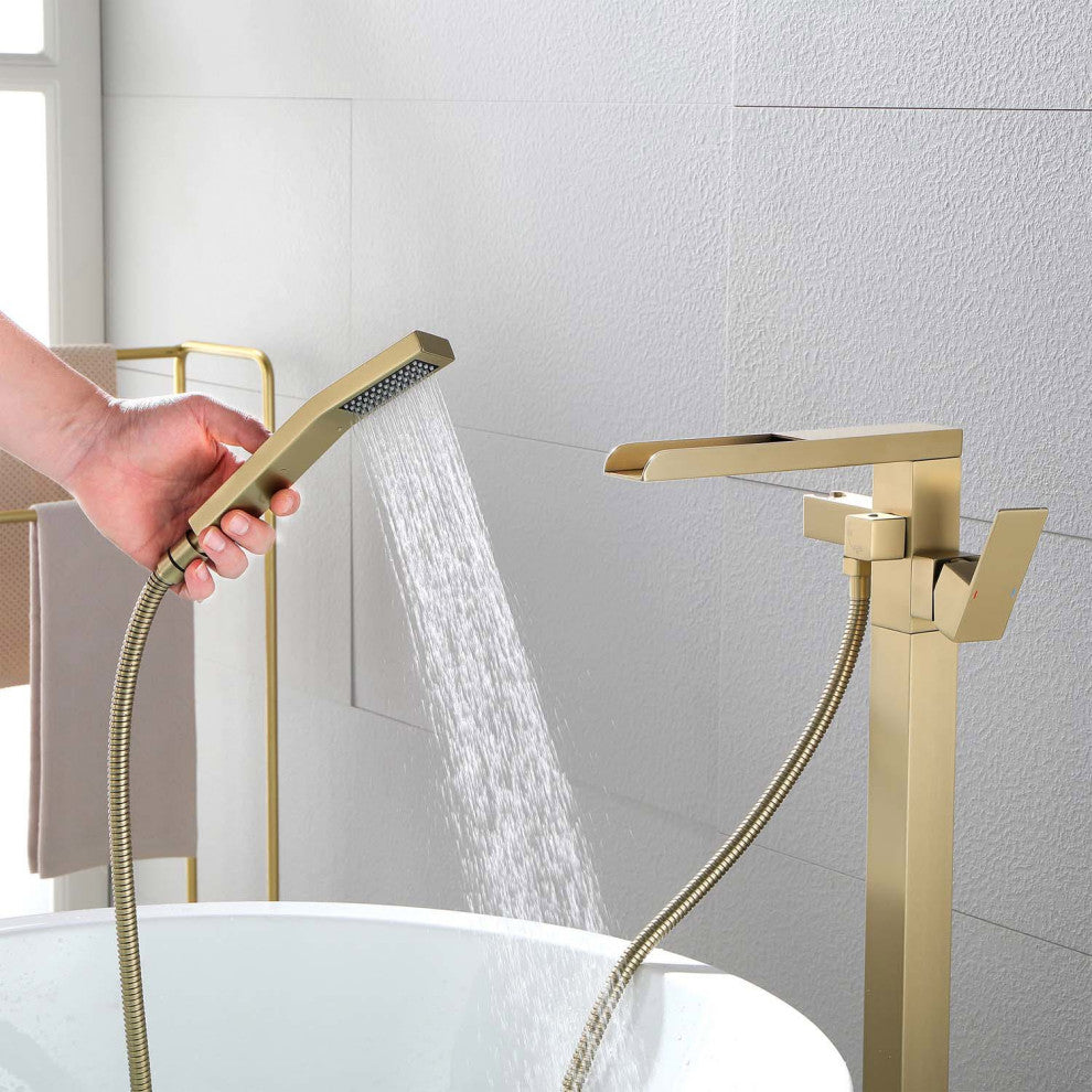 Givingtree Freestanding Single Handle Floor Mounted Clawfoot Tub Faucet, Gold