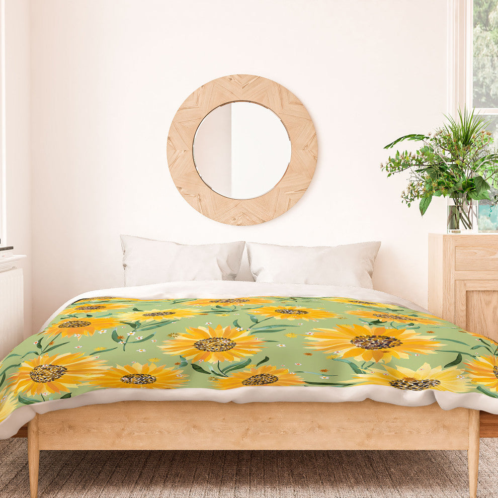 Deny Designs Ninola Design Countryside Sunflowers Summer Green Bed in a Bag, Kin